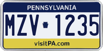 PA license plate MZV1235