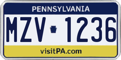 PA license plate MZV1236