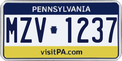 PA license plate MZV1237