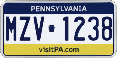 PA license plate MZV1238