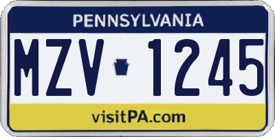 PA license plate MZV1245