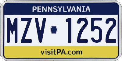 PA license plate MZV1252
