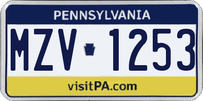 PA license plate MZV1253
