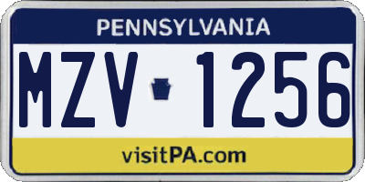 PA license plate MZV1256