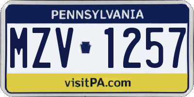PA license plate MZV1257