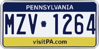 PA license plate MZV1264