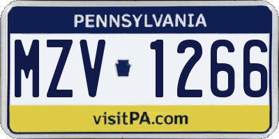 PA license plate MZV1266