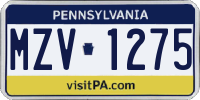PA license plate MZV1275