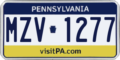 PA license plate MZV1277
