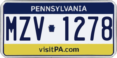 PA license plate MZV1278