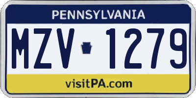 PA license plate MZV1279