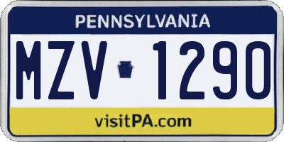 PA license plate MZV1290
