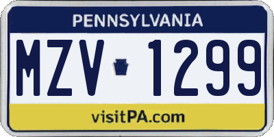 PA license plate MZV1299