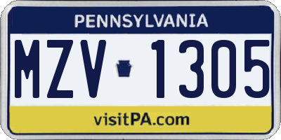 PA license plate MZV1305