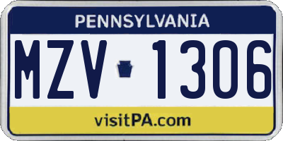 PA license plate MZV1306