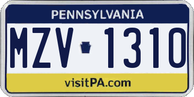 PA license plate MZV1310