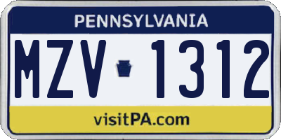 PA license plate MZV1312