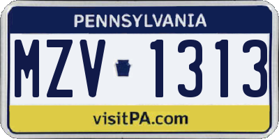 PA license plate MZV1313