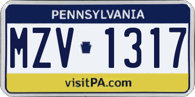 PA license plate MZV1317