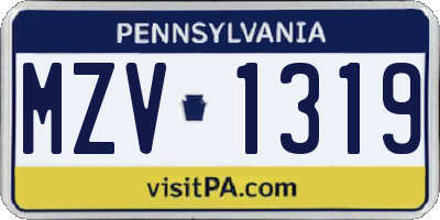 PA license plate MZV1319