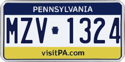 PA license plate MZV1324