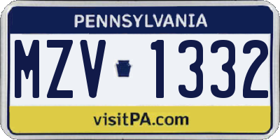 PA license plate MZV1332