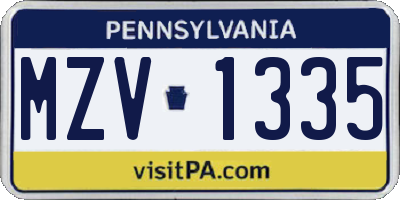 PA license plate MZV1335