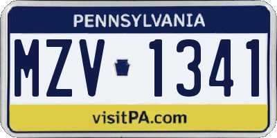 PA license plate MZV1341