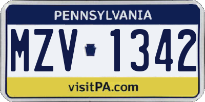 PA license plate MZV1342