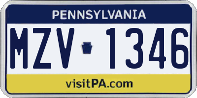 PA license plate MZV1346