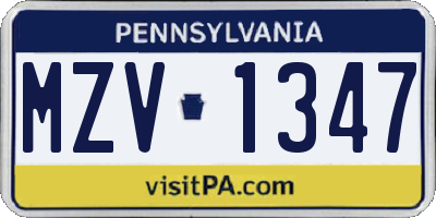 PA license plate MZV1347
