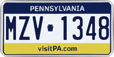 PA license plate MZV1348