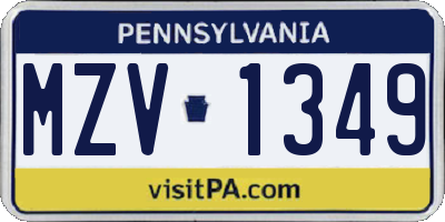 PA license plate MZV1349