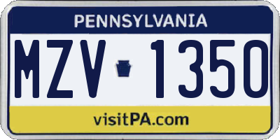 PA license plate MZV1350