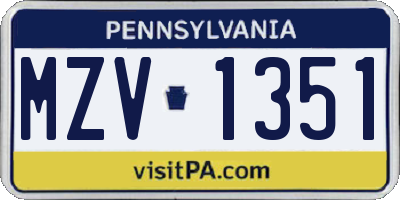 PA license plate MZV1351