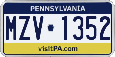 PA license plate MZV1352