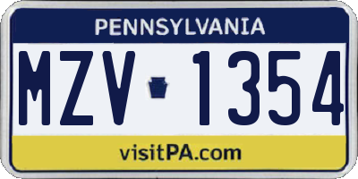 PA license plate MZV1354