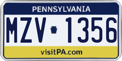 PA license plate MZV1356