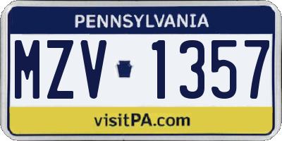 PA license plate MZV1357