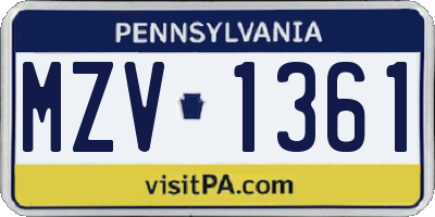 PA license plate MZV1361