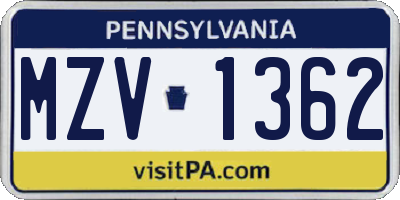 PA license plate MZV1362