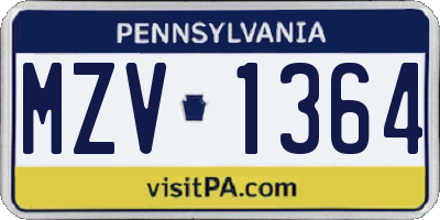 PA license plate MZV1364