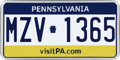 PA license plate MZV1365