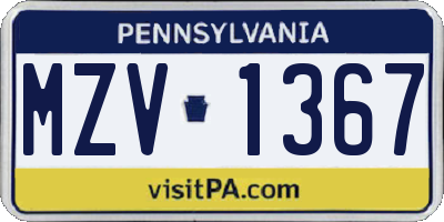PA license plate MZV1367