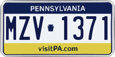 PA license plate MZV1371