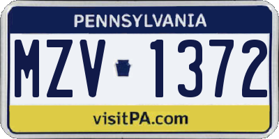 PA license plate MZV1372