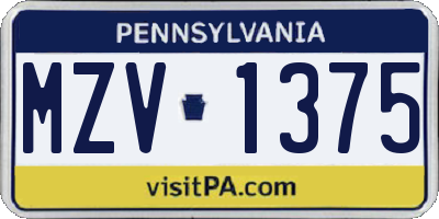 PA license plate MZV1375