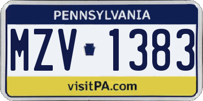 PA license plate MZV1383