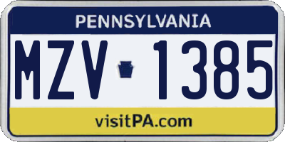 PA license plate MZV1385
