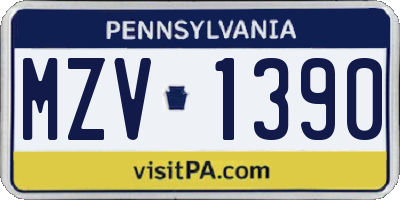 PA license plate MZV1390